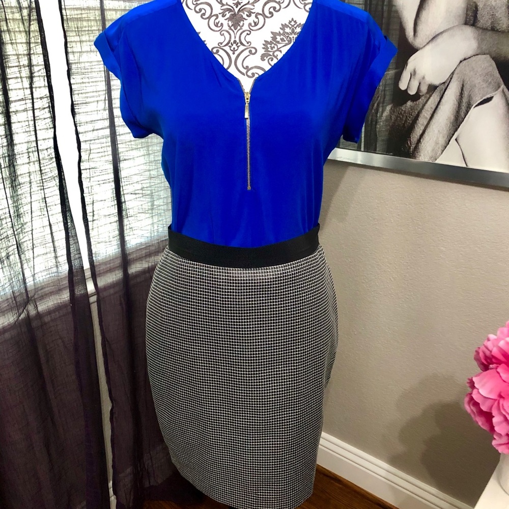 Women's Black Petite Gingham Pencil Skirt